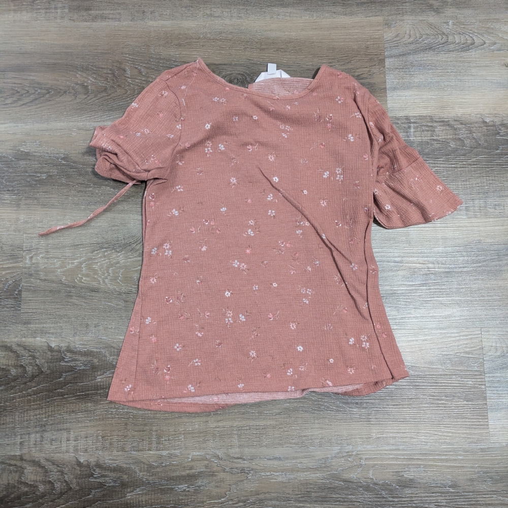 LC Lauren Conrad Dusty Rose Short Sleeve Floral Tie-Sleeve Top